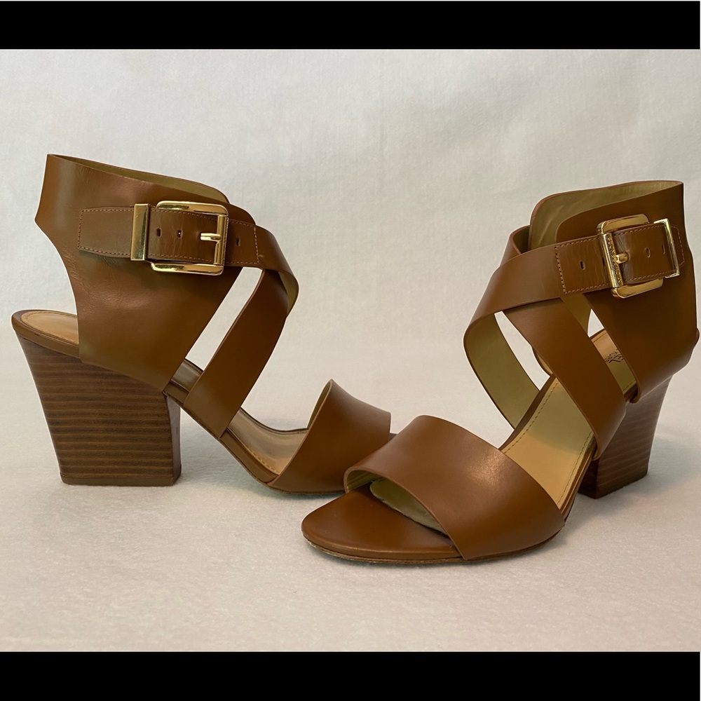 Michael Kors brown leather stacked heel sandal 9M